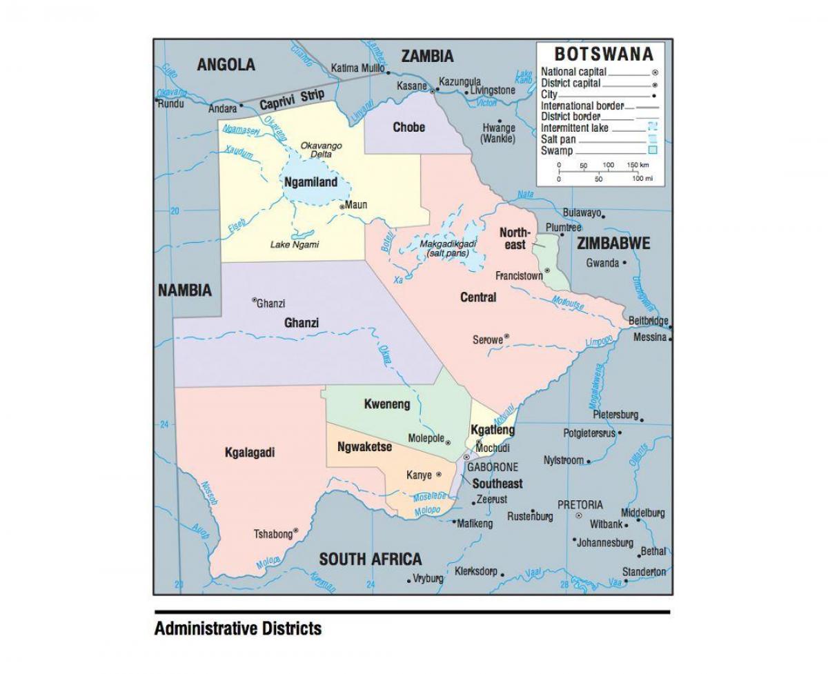 carte du Botswana avec les districts