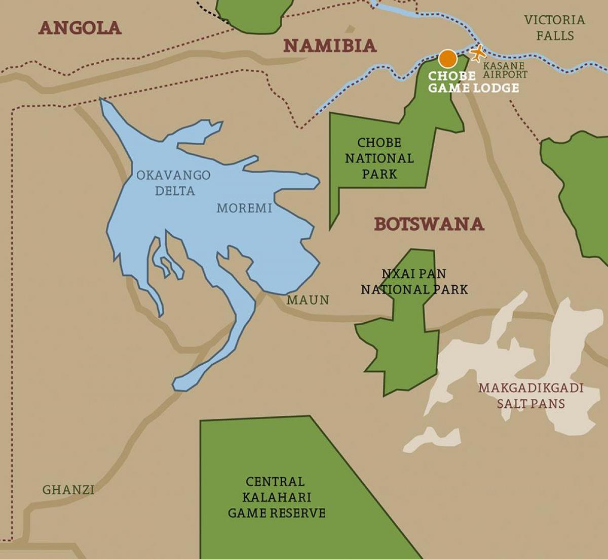 carte du Botswana carte des parcs nationaux