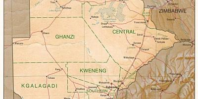 Carte du Botswana montrant les villes et les villages