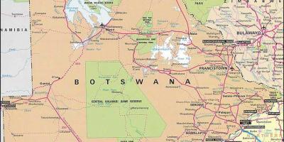 Carte de la feuille de route détaillée du Botswana